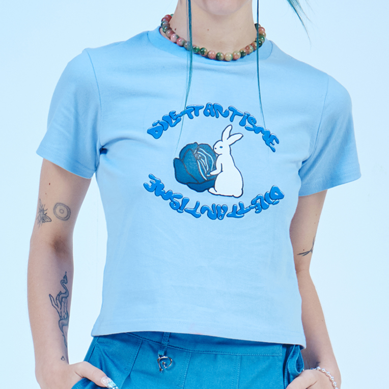 Rabbit Crop T-Shirts-BLUE 4