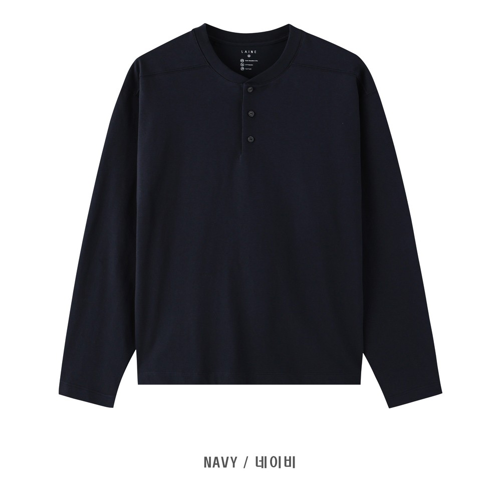 [LAINE] USA Henley Neck Standard-Fit Long Sleeve T-Shirt 4