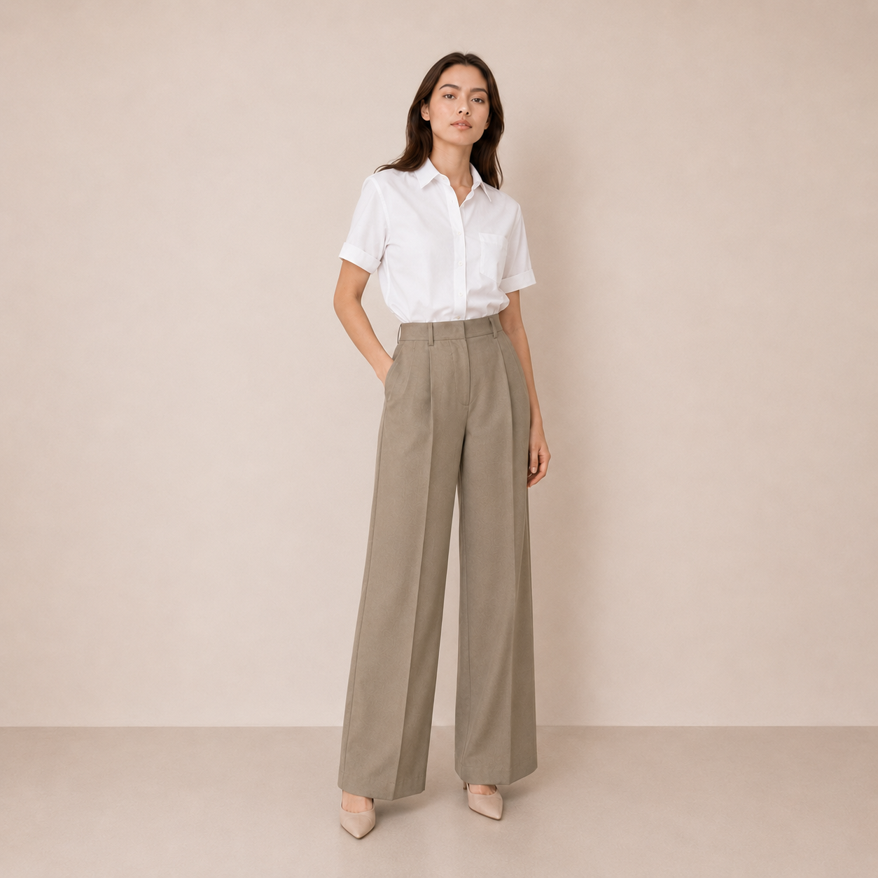 Double-pleated Light Tailored trousers-KHAKI 3
