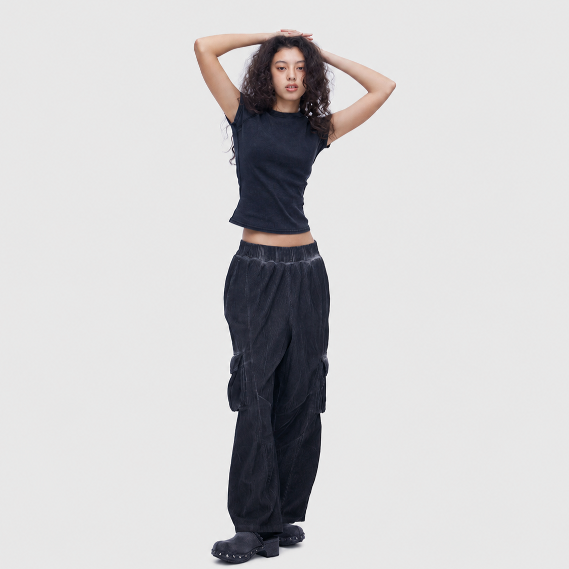 DYEING CORDUROY CARGO   BANDING PANTS-DIRTY BLACK 4