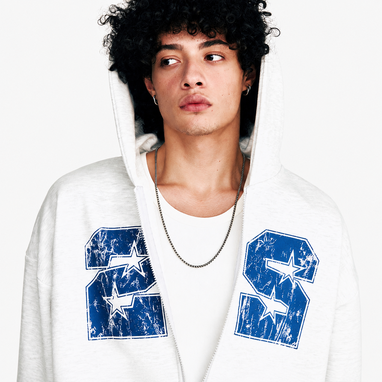 22 HOODIE ZIP UP-MELANGE WHITE 3