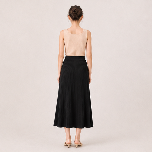 Ribbed Knit Skirt-BLACK 3