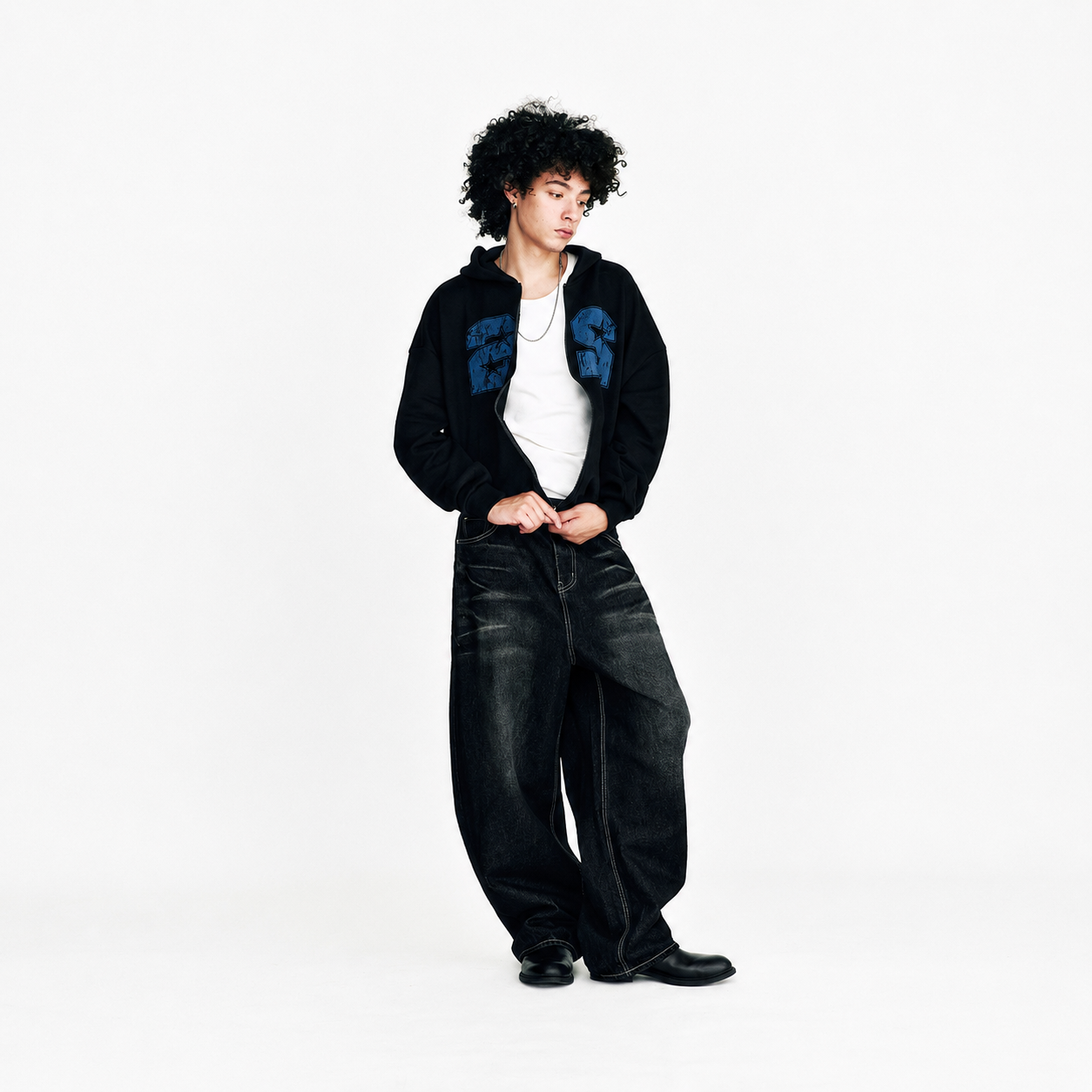 NIGHT RIDER CURVED DENIM PANTS-BLACK 2