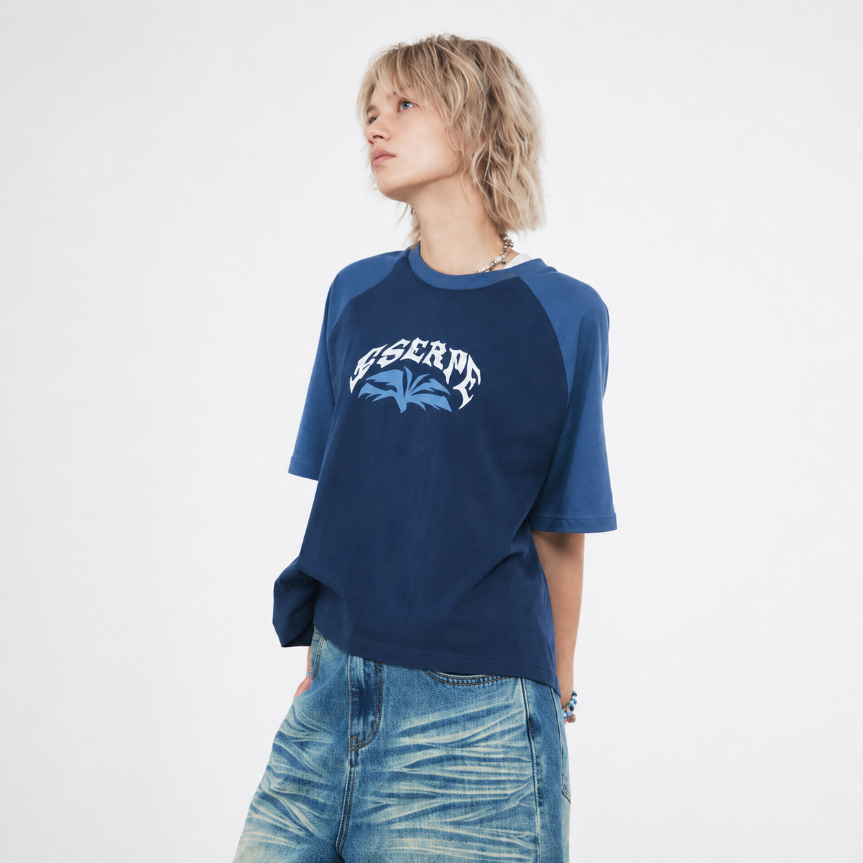 MENS RAGLAN CROP HALF SLEEVE T Shirts-NAVY 5
