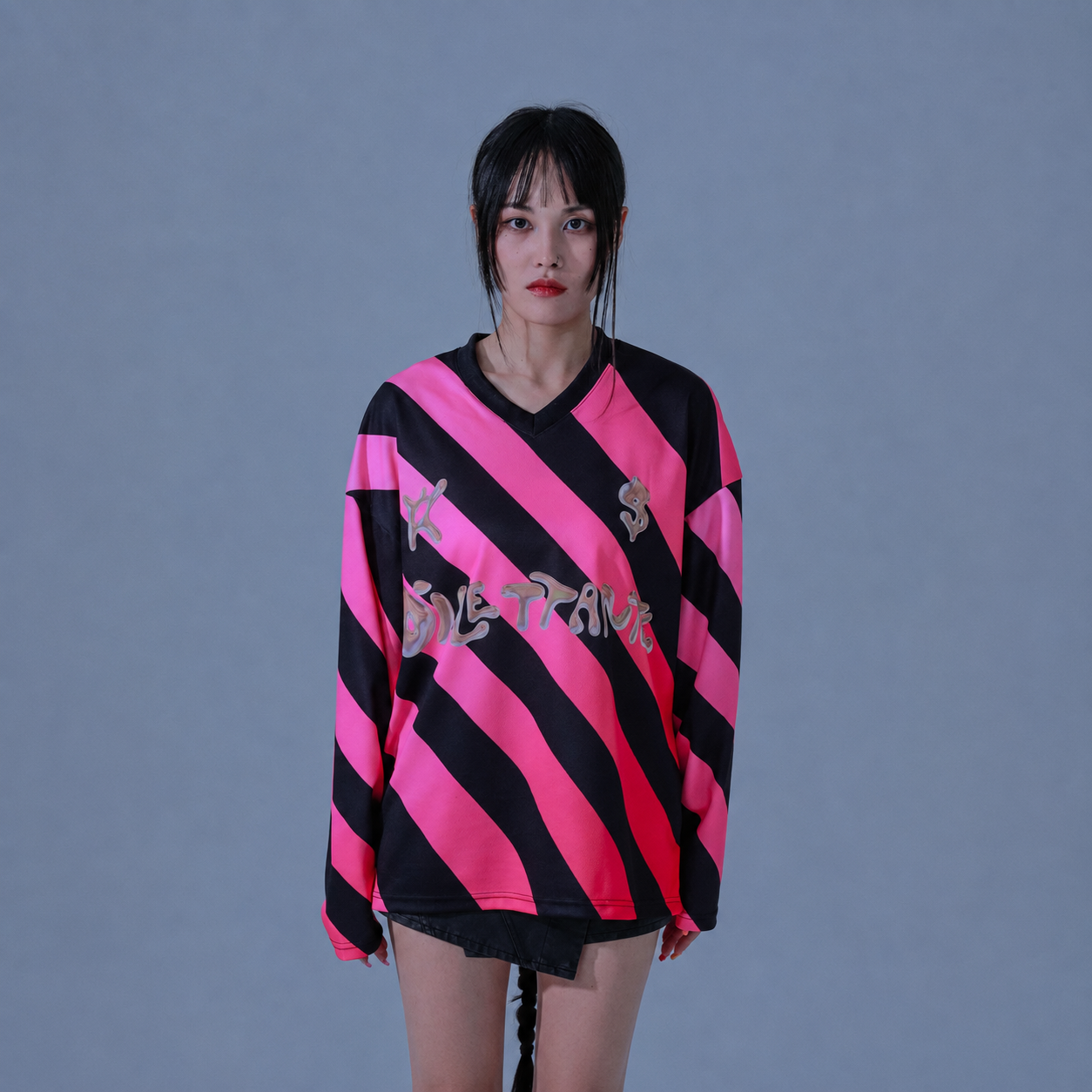 Stripe Football Jersey T-Shirts-PINK 3