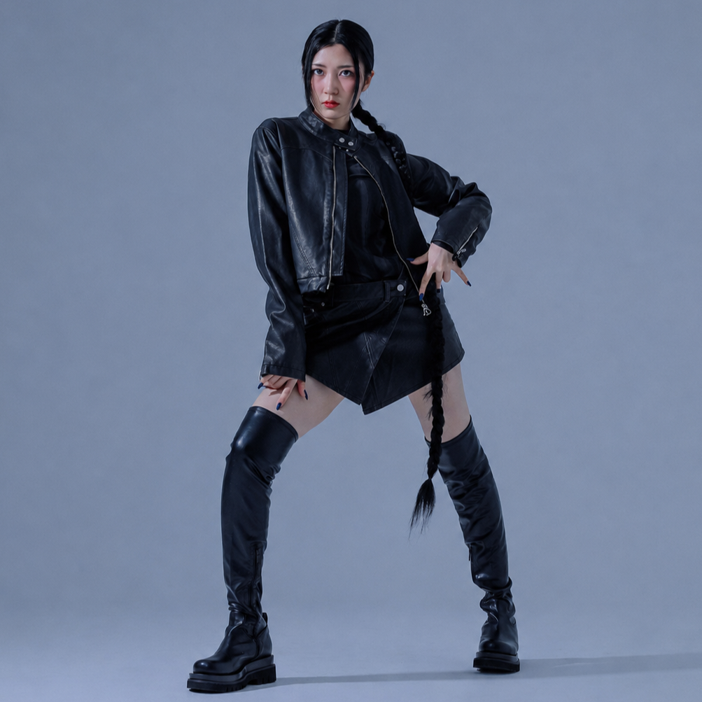 PIGMENT VINTAGE VEGAN LEATHER SKIRT-BLACK 3