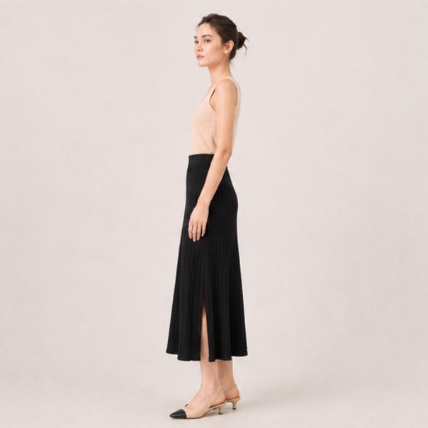 Ribbed Knit Skirt-BLACK 2