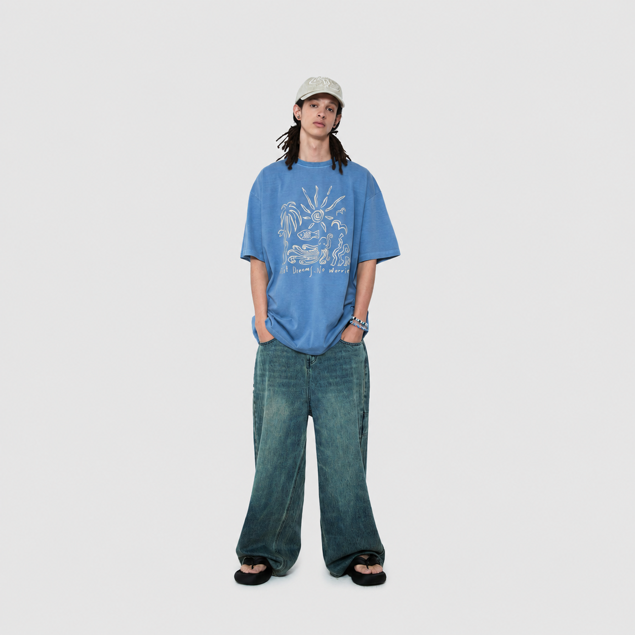 DAILY BOY WIDE DENIM PANTS-TURQUOISE 4