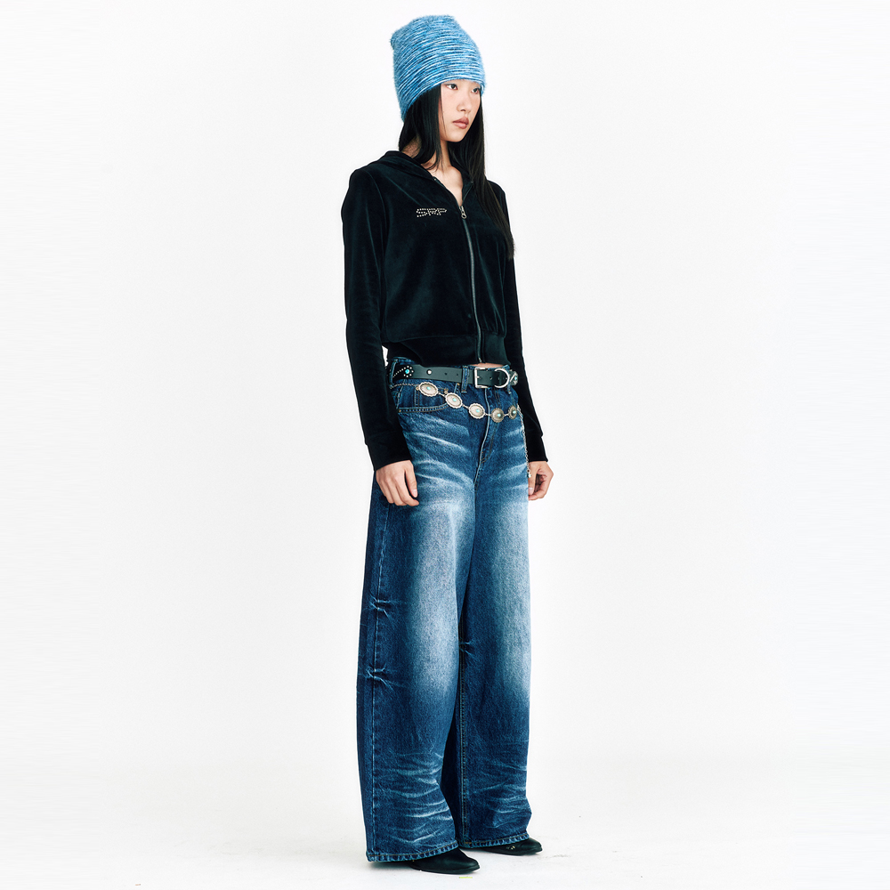 STARRY NIGHT WASHED WIDE DENIM PANTS-BLUE 4