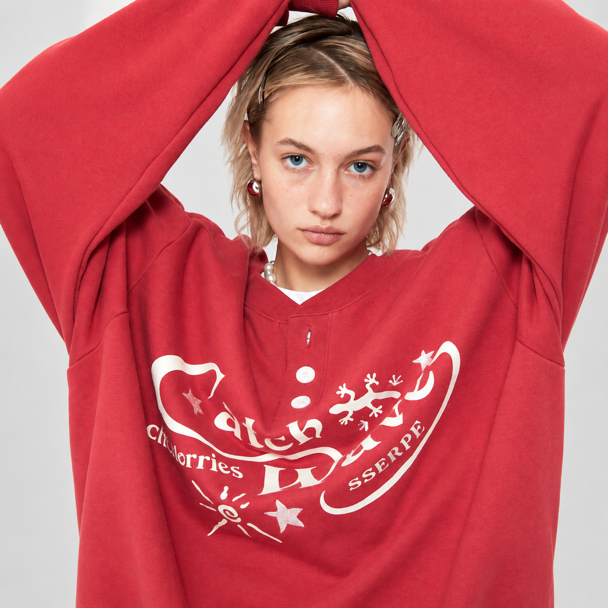 CATCH WAVES HENLY NECK SWEATSHIRTS-PINK 4