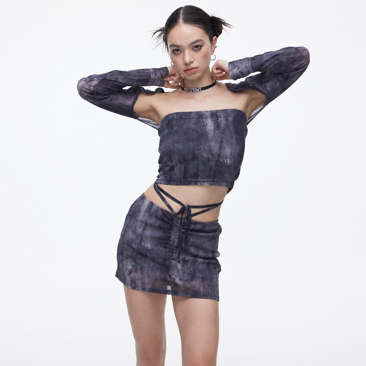 Denim Mesh Mini Skirts-BLACK 3