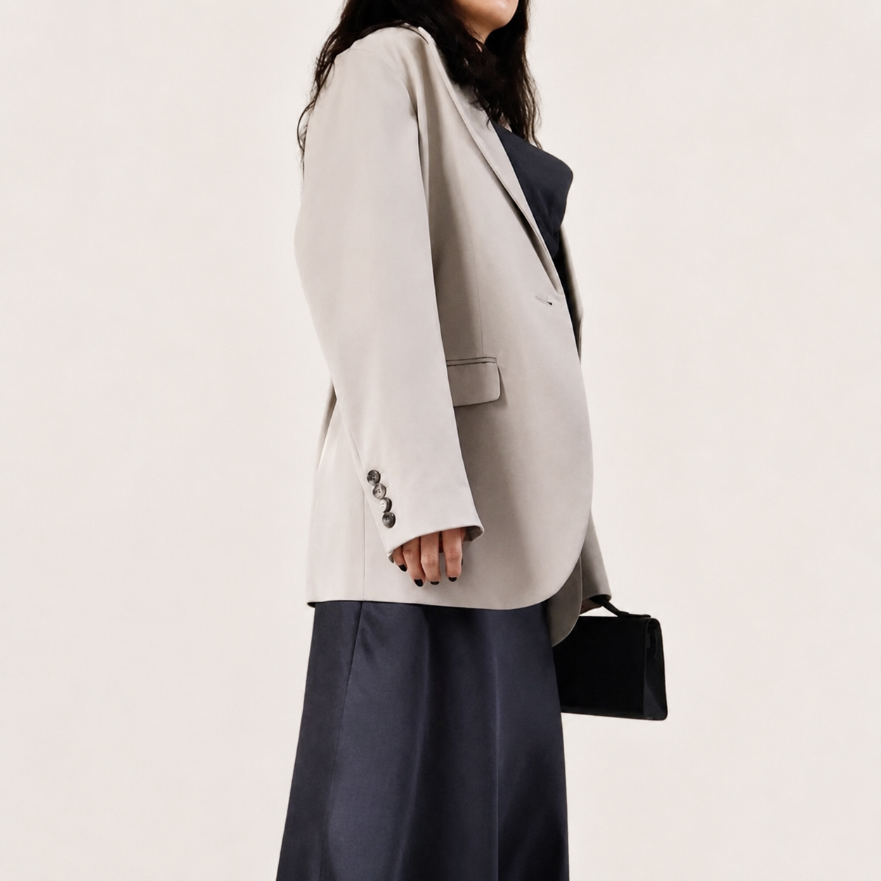 Oversized One-Button Jacket-BEIGE 3