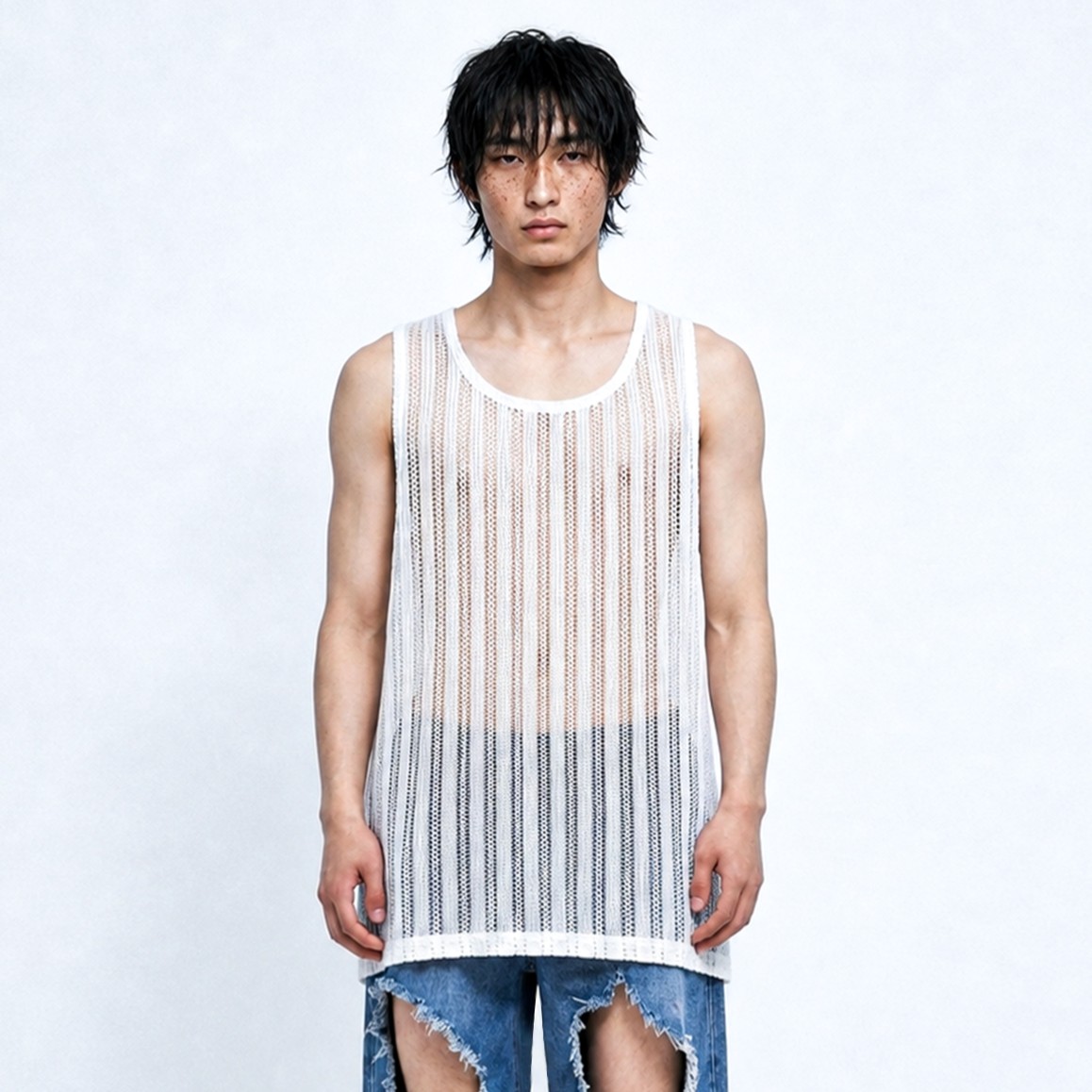 SEE-THROUGH CRAFT KNIT SLEEVELESS-WHITE 2