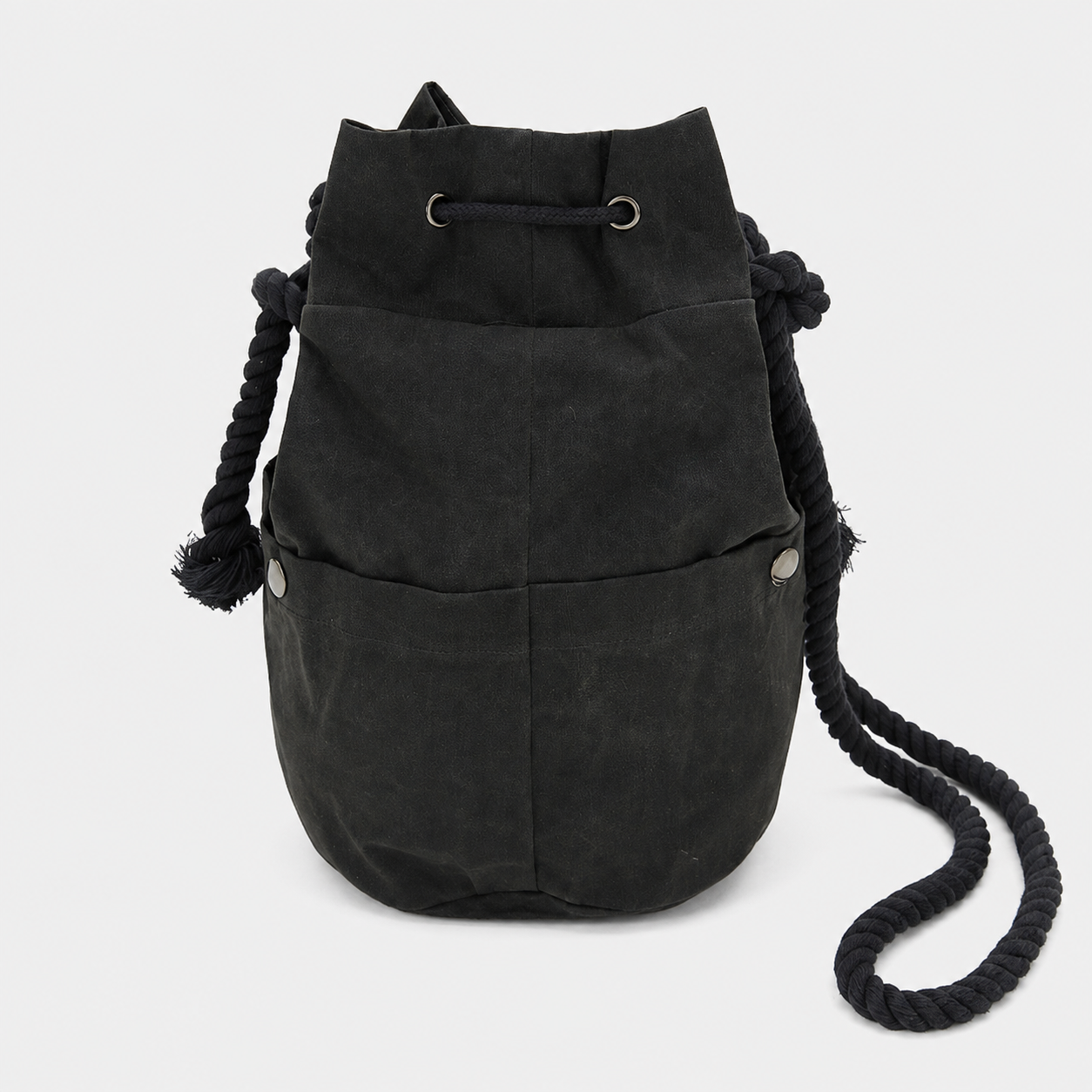 WAXED COTTON HIPPIE BAG-BLACK 4