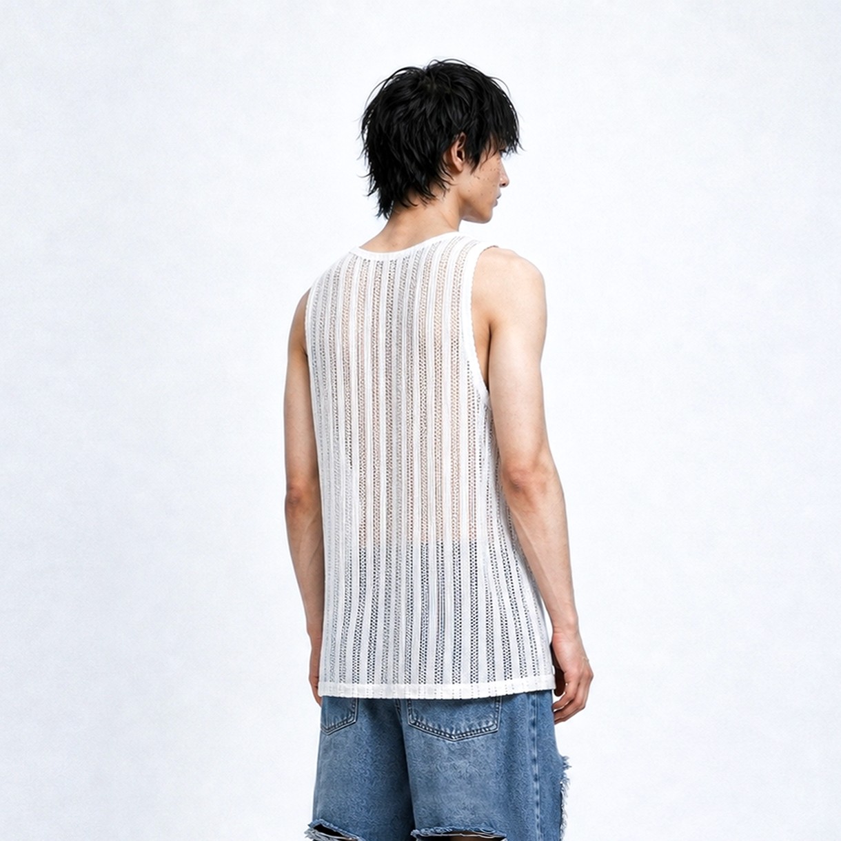 SEE-THROUGH CRAFT KNIT SLEEVELESS-WHITE 3