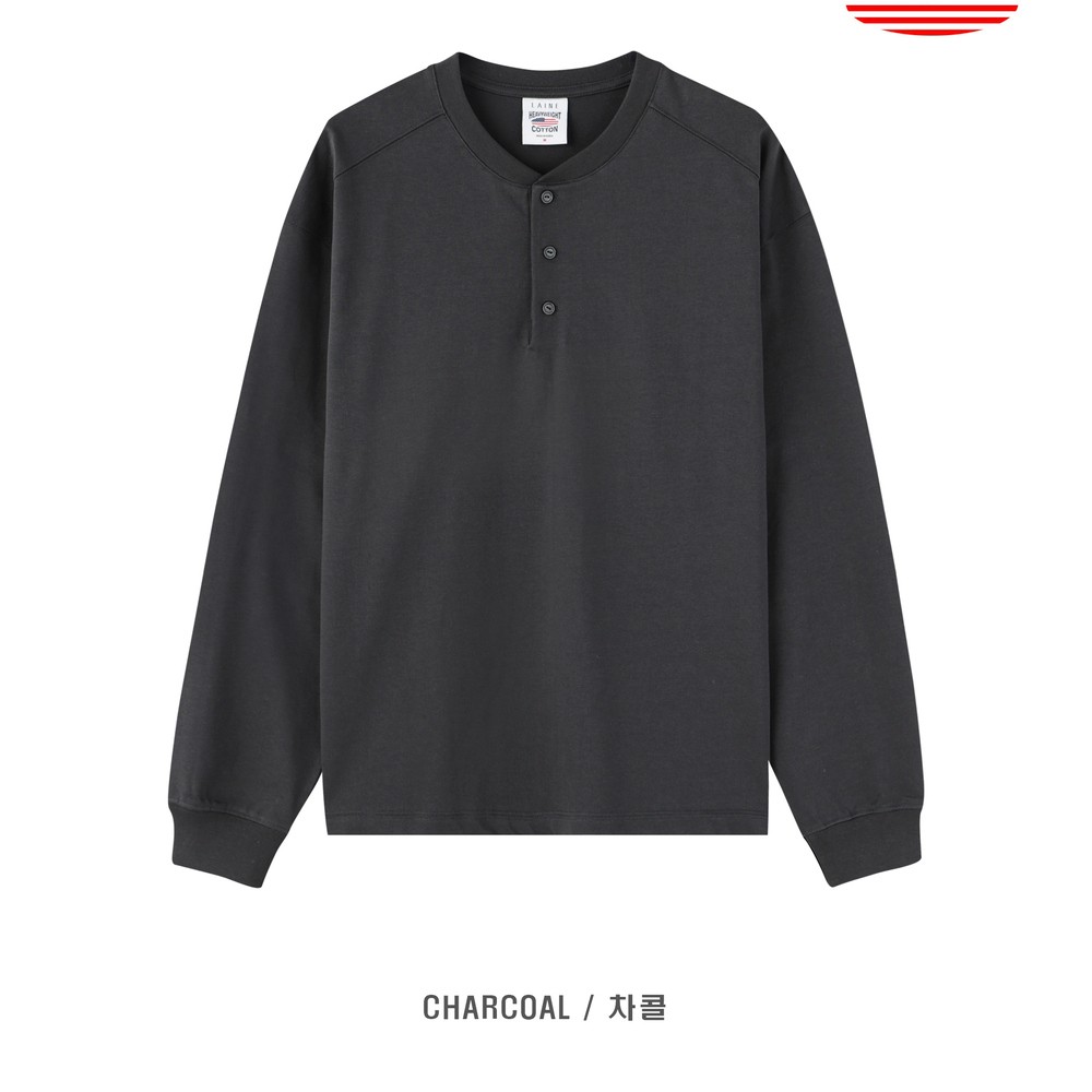 Heavyweight Henley Neck Semi-Oversized Long Sleeve T-Shirt 4