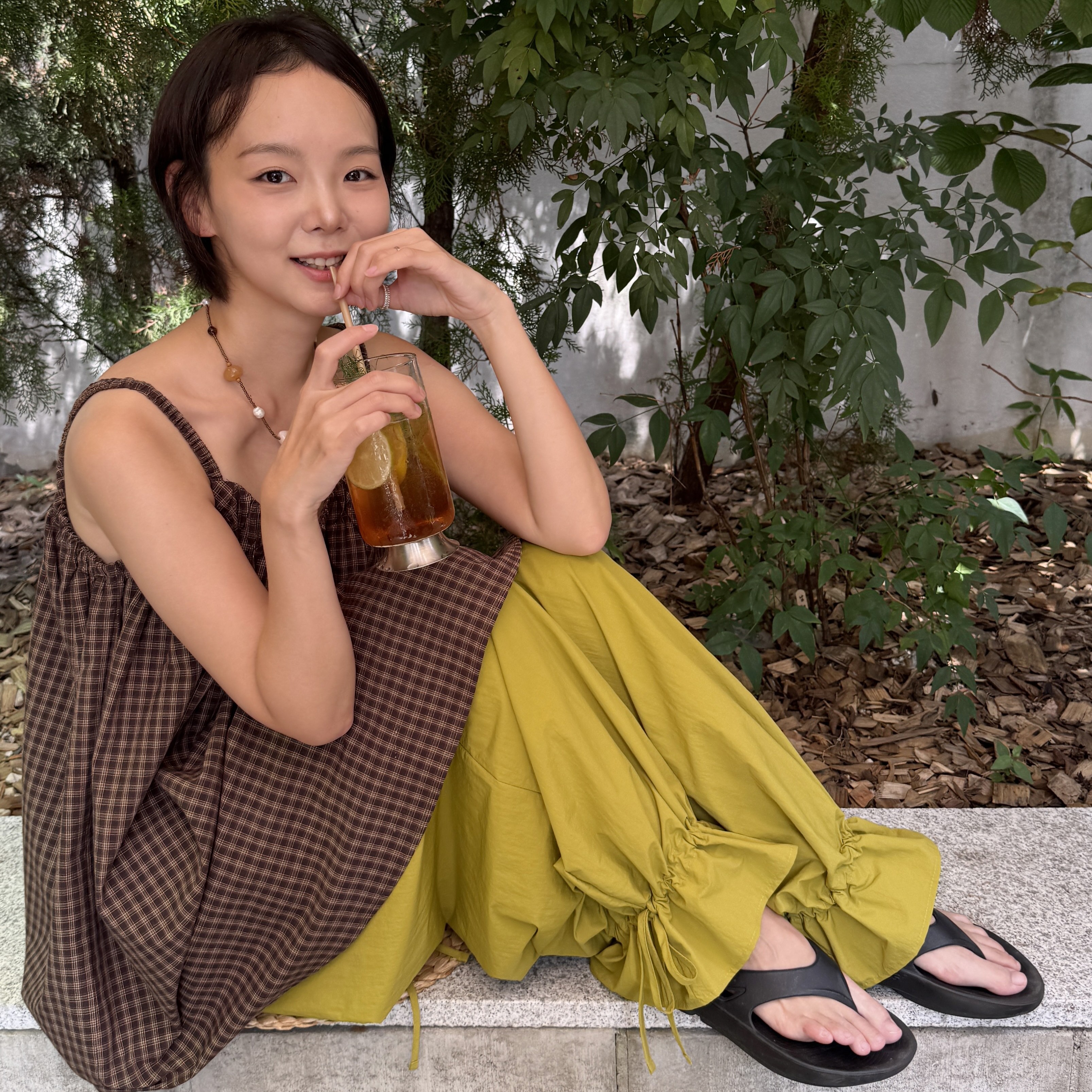 チェック柄シャーリングノースリーブ-茶色 (BRW) 5