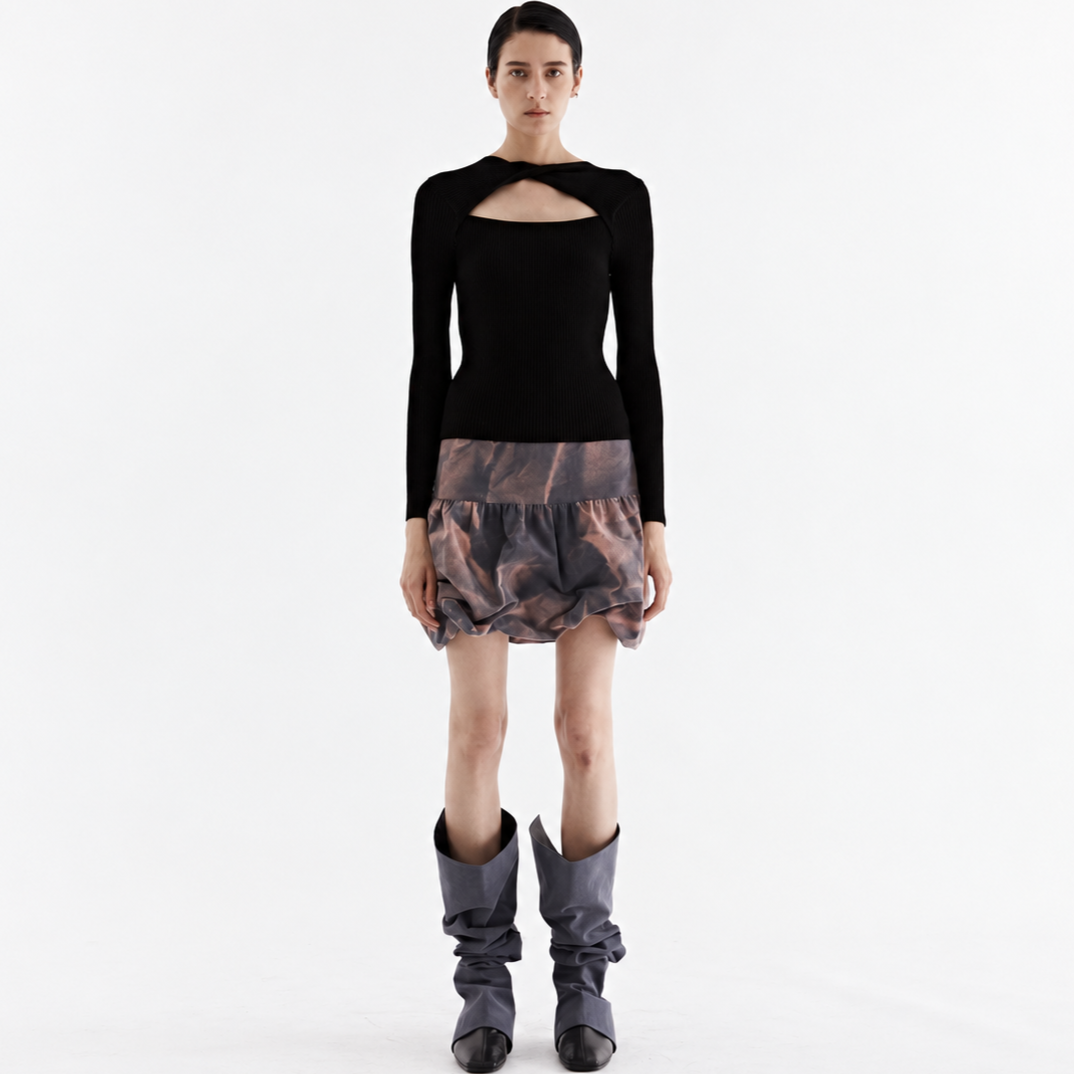 WASHING TULIP SKIRT-BLACK 2