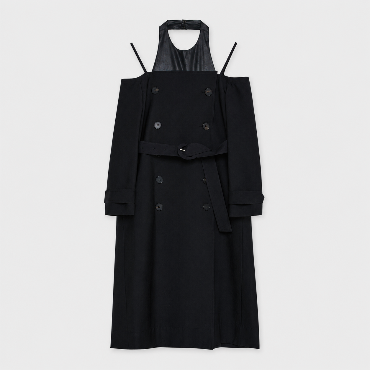 OFF-SHOULDER TRENCH COAT-BLACK