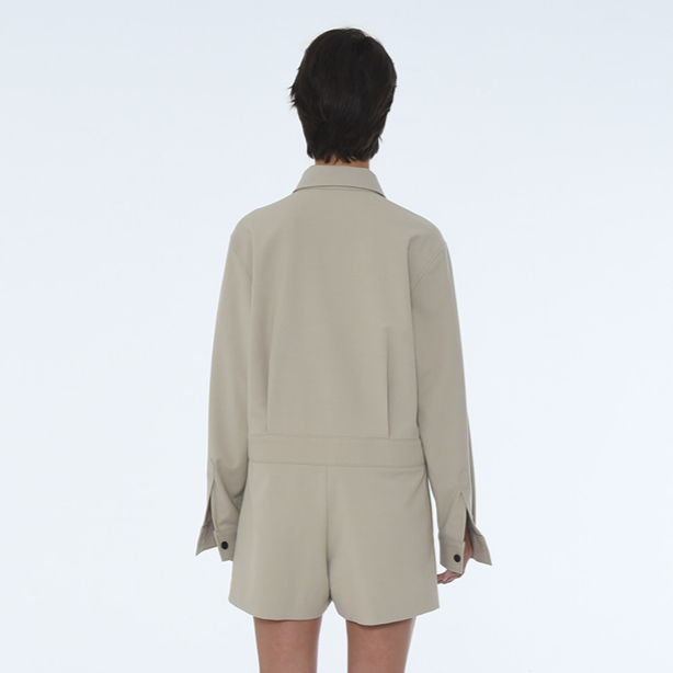WOMENS SHIRT COLLAR JUMPSUIT-BEIGE, BLACK 5
