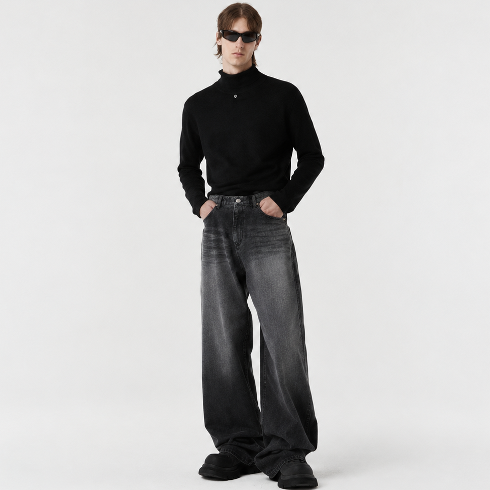 Signature Wide Denim Pants-BLACK 4
