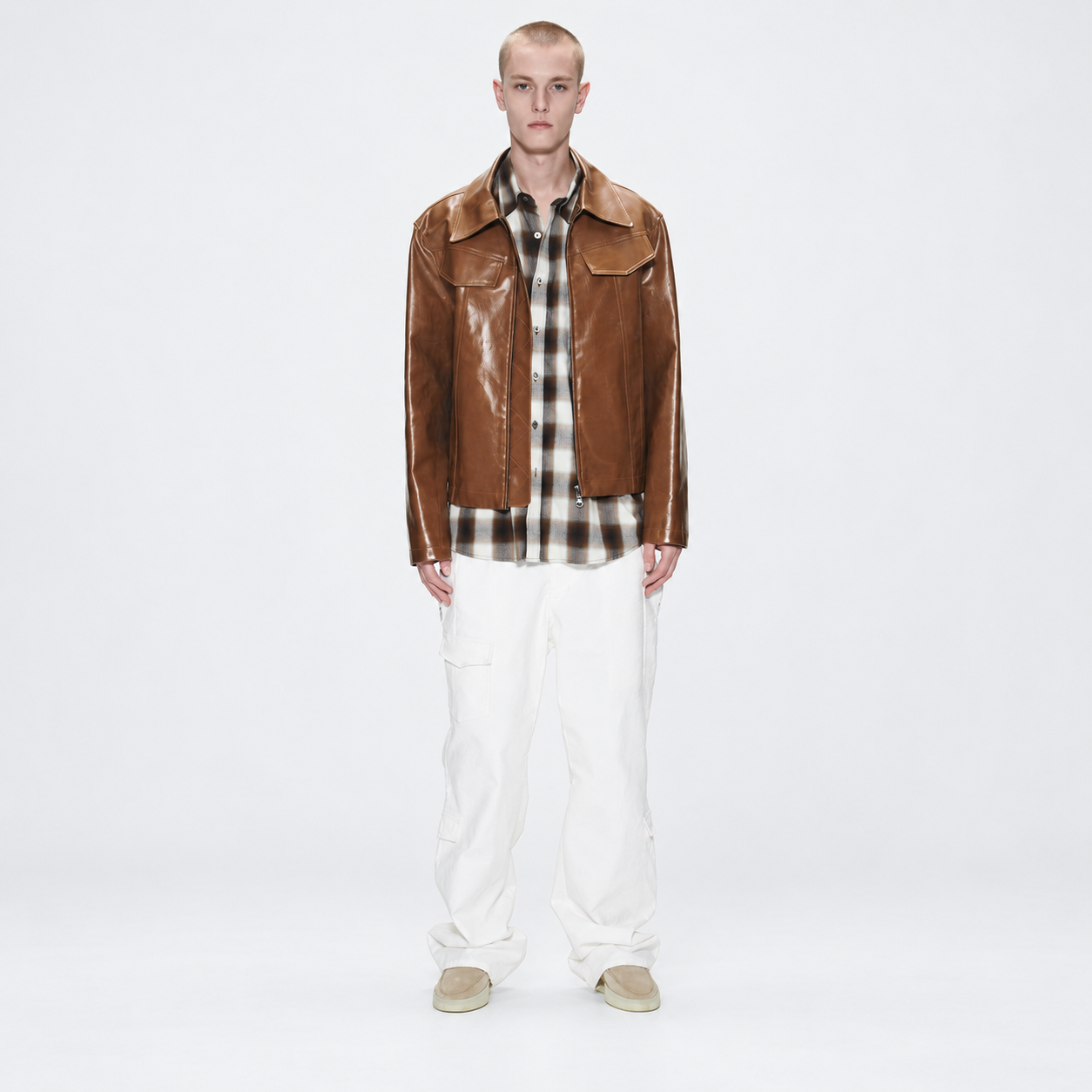 LEATHER TWO POCKET JACKET-BROWN 6