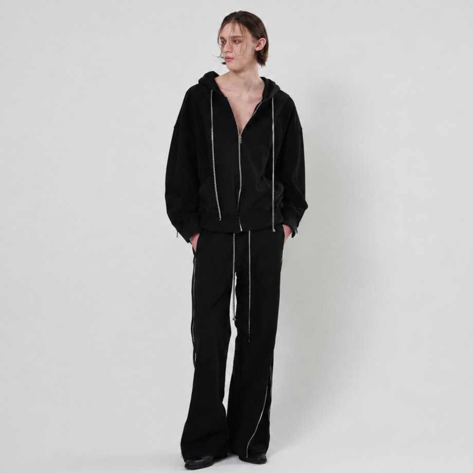 CHAINED DETAIL INSIDEOUT HOOD ZIP-BLACK 3