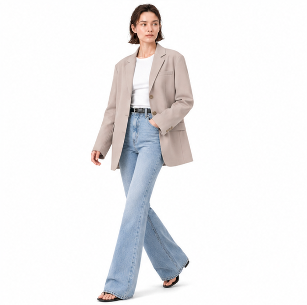 Three Button Oversized Blazer-BEIGE 4