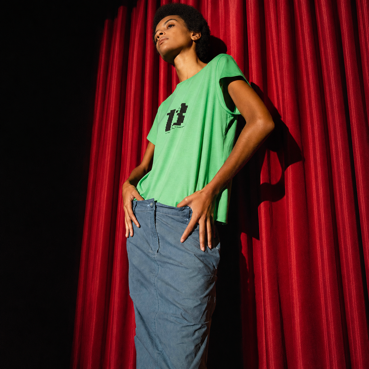 ASYMMETRIC TUCK SKIRT-BLUE 2