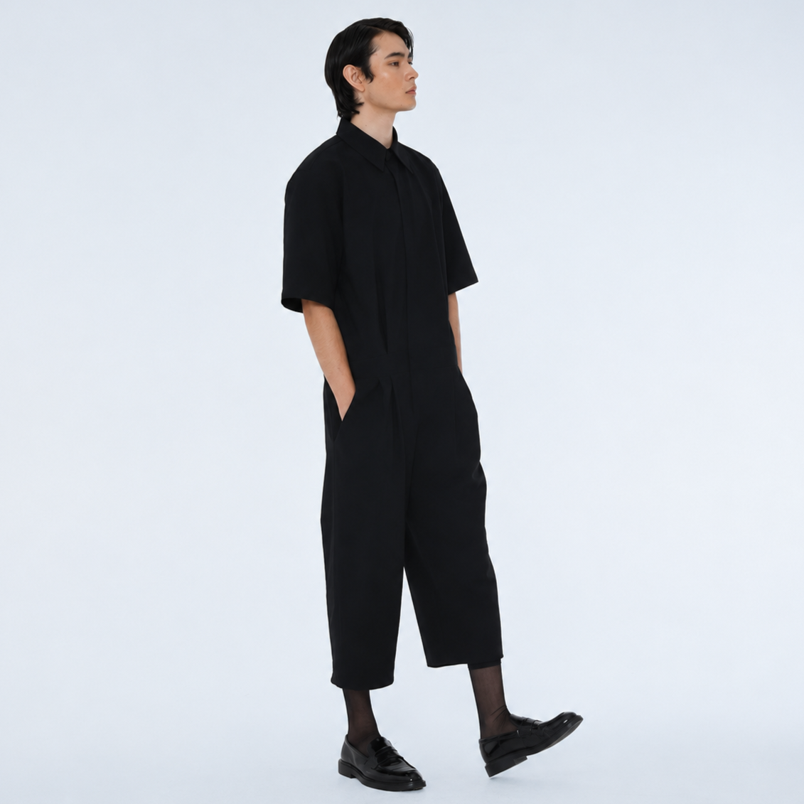 MENS TWOTUCK TAILORED COLLAR JUMPSUIT-BLACK 3