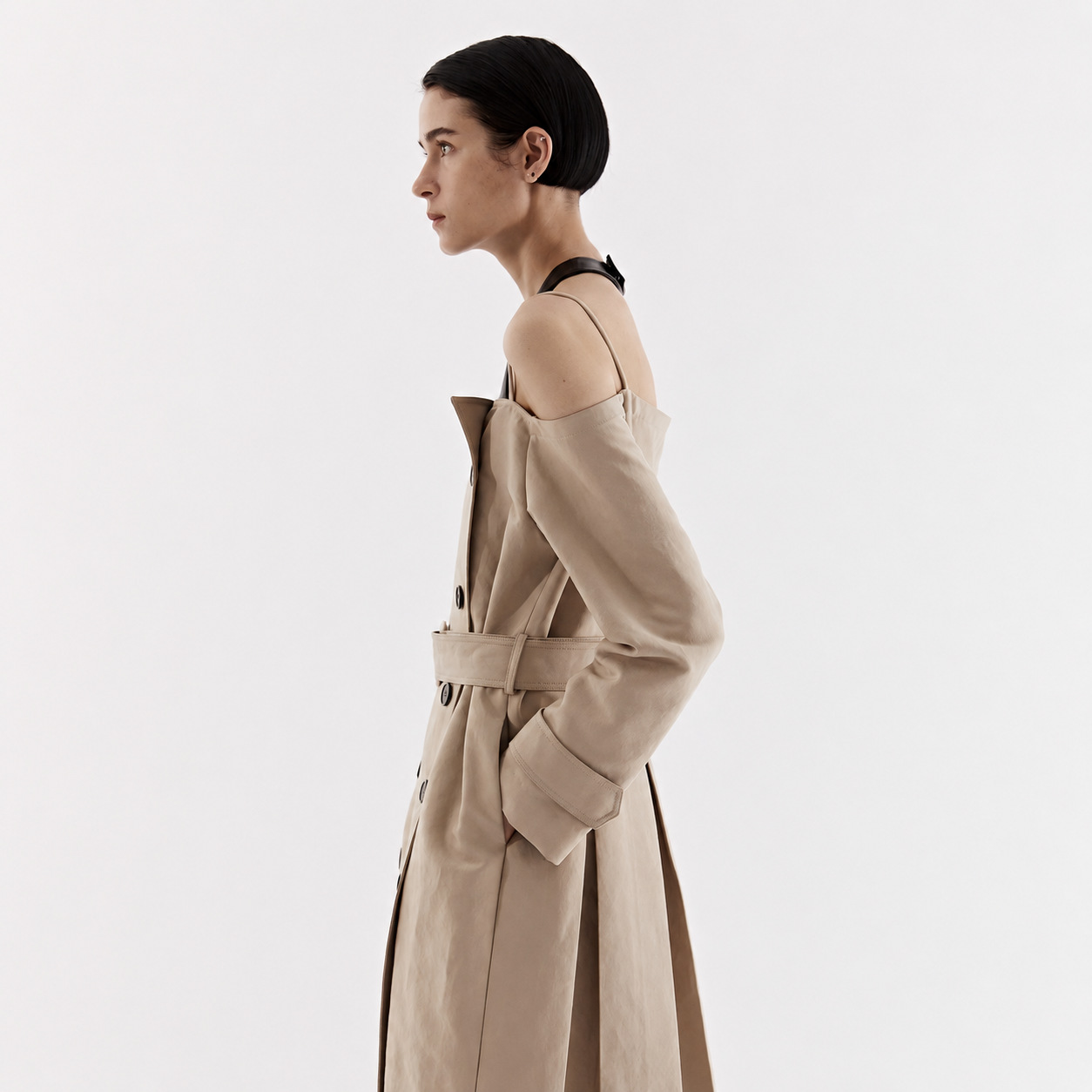 OFF-SHOULDER TRENCH COAT-BEIGE 2