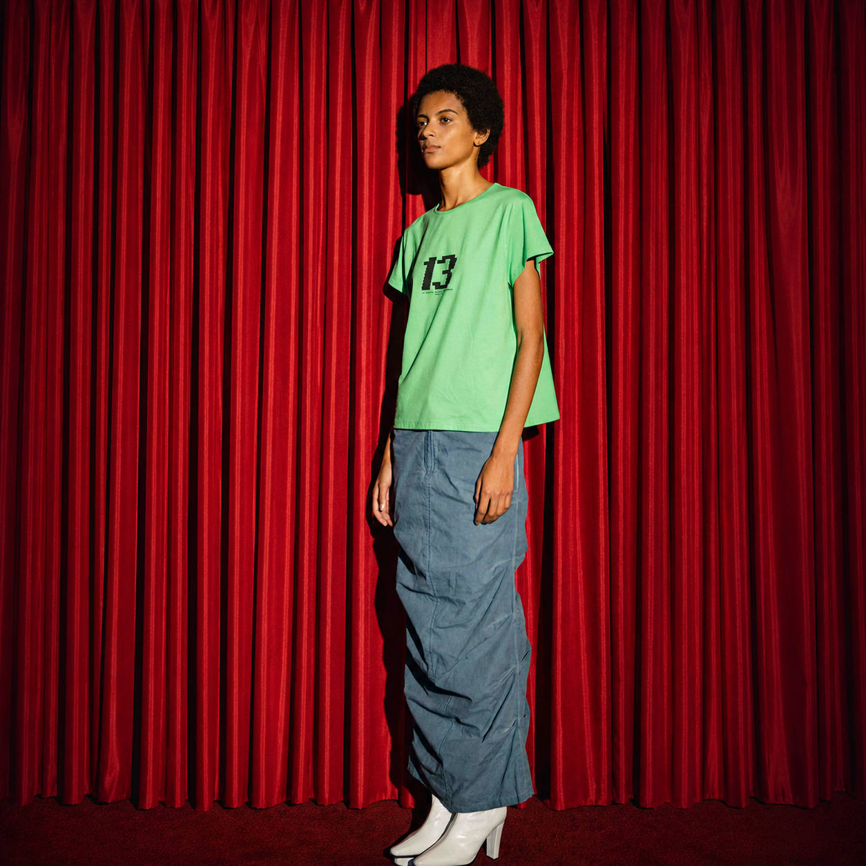 ASYMMETRIC TUCK SKIRT-BLUE 3