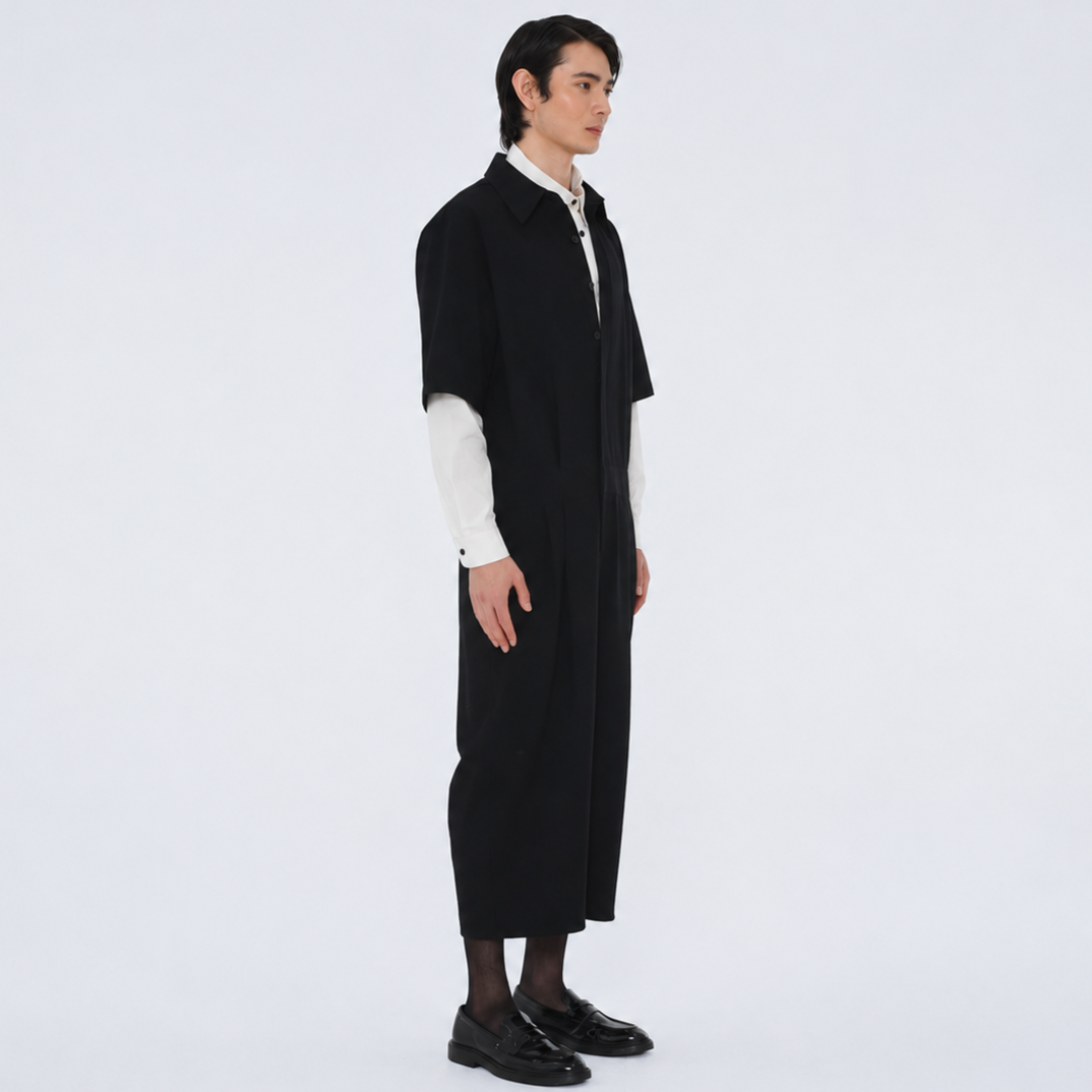 MENS TWOTUCK TAILORED COLLAR JUMPSUIT-BLACK 2