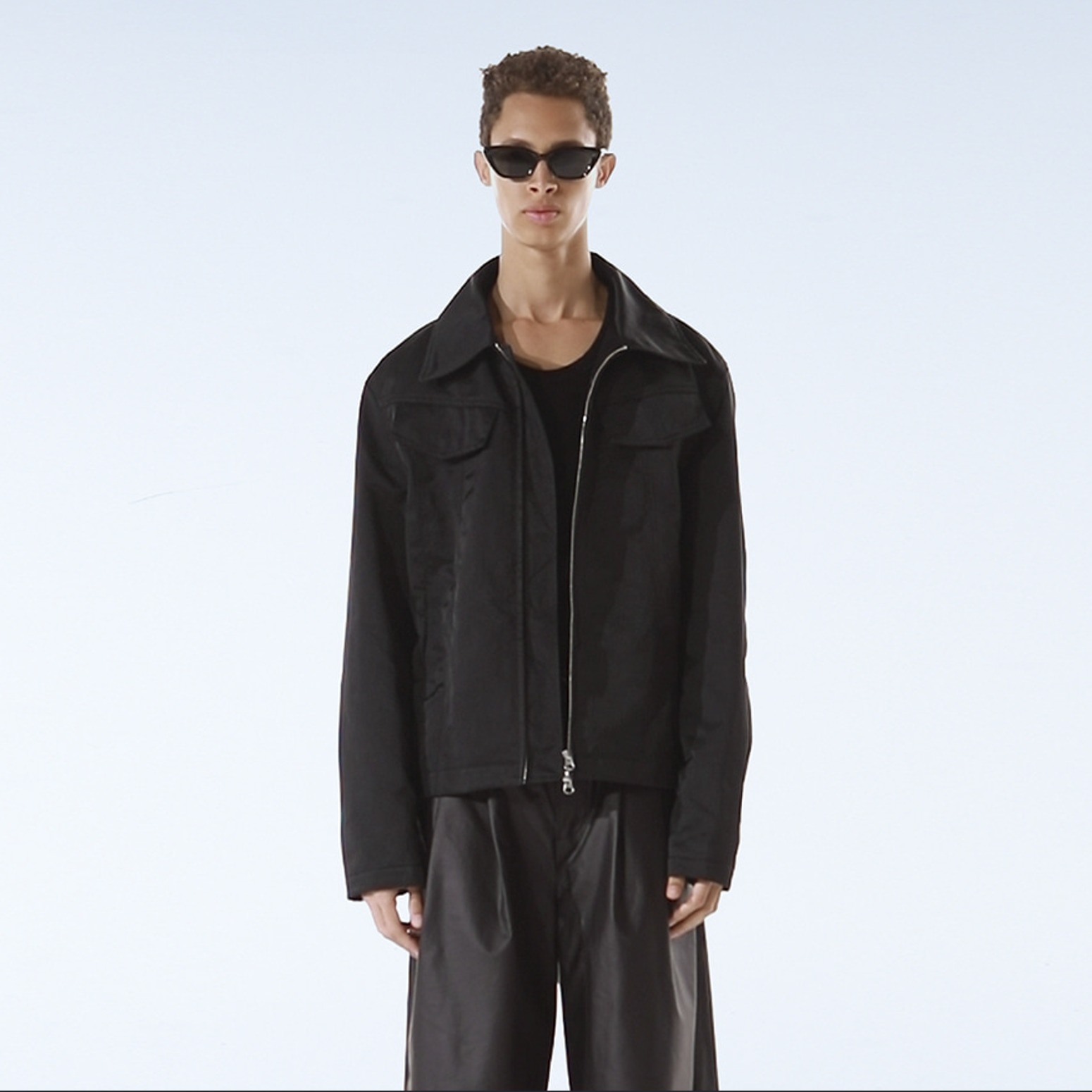 TWO POCKET NYLON JACKET-BLACK