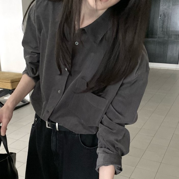 Washing Corduroy Shirt-CHARCOAL 4