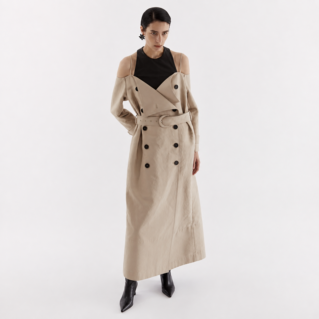 OFF-SHOULDER TRENCH COAT-BEIGE 4