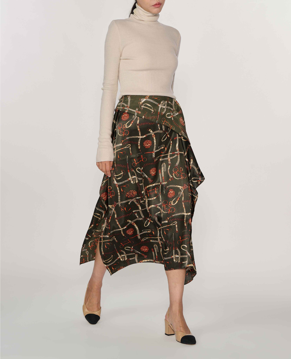 Printed Unbalance Skirt-KHAKI 4