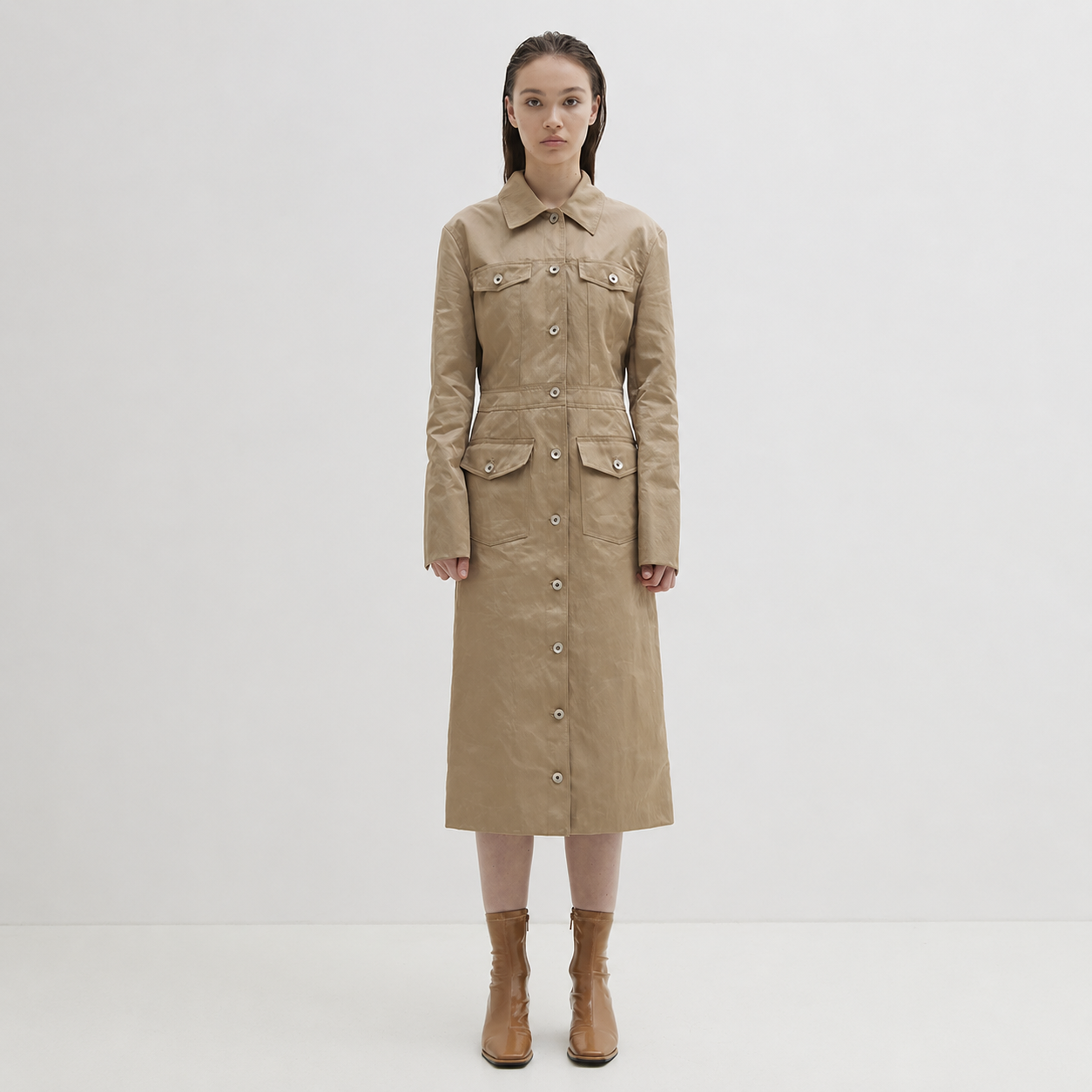 365 Button down dress-BEIGE 2