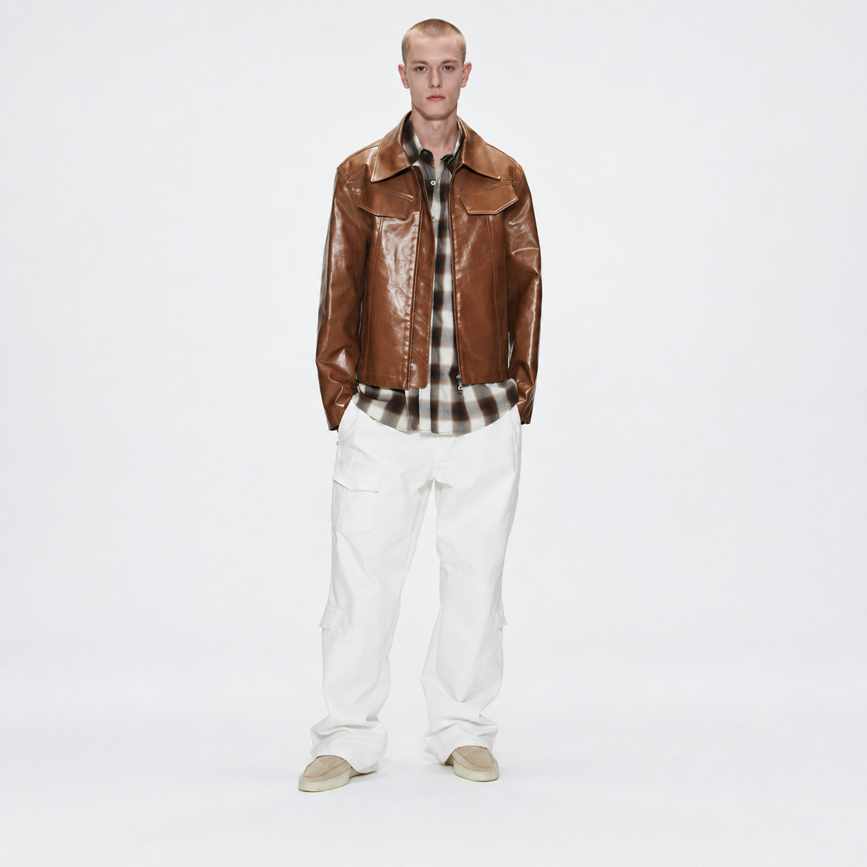LEATHER TWO POCKET JACKET-BROWN 5