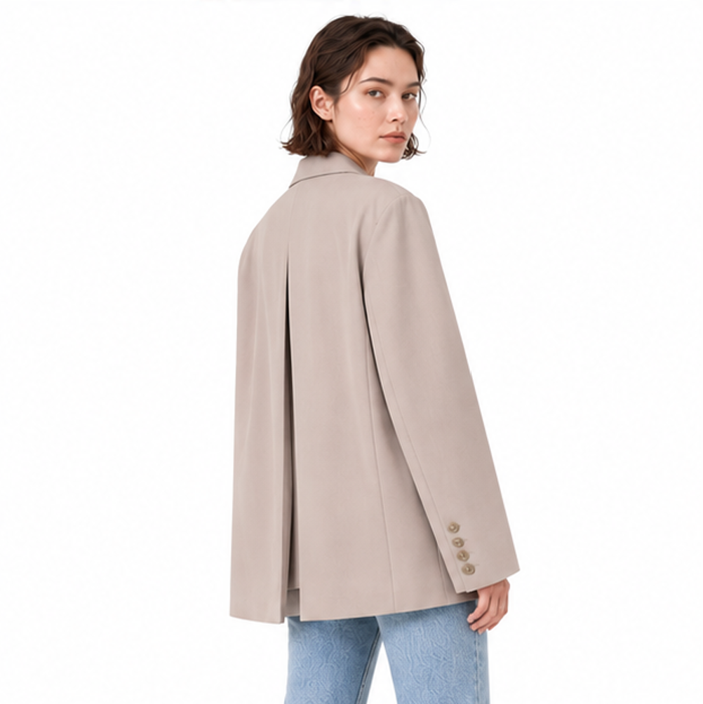 Three Button Oversized Blazer-BEIGE 2