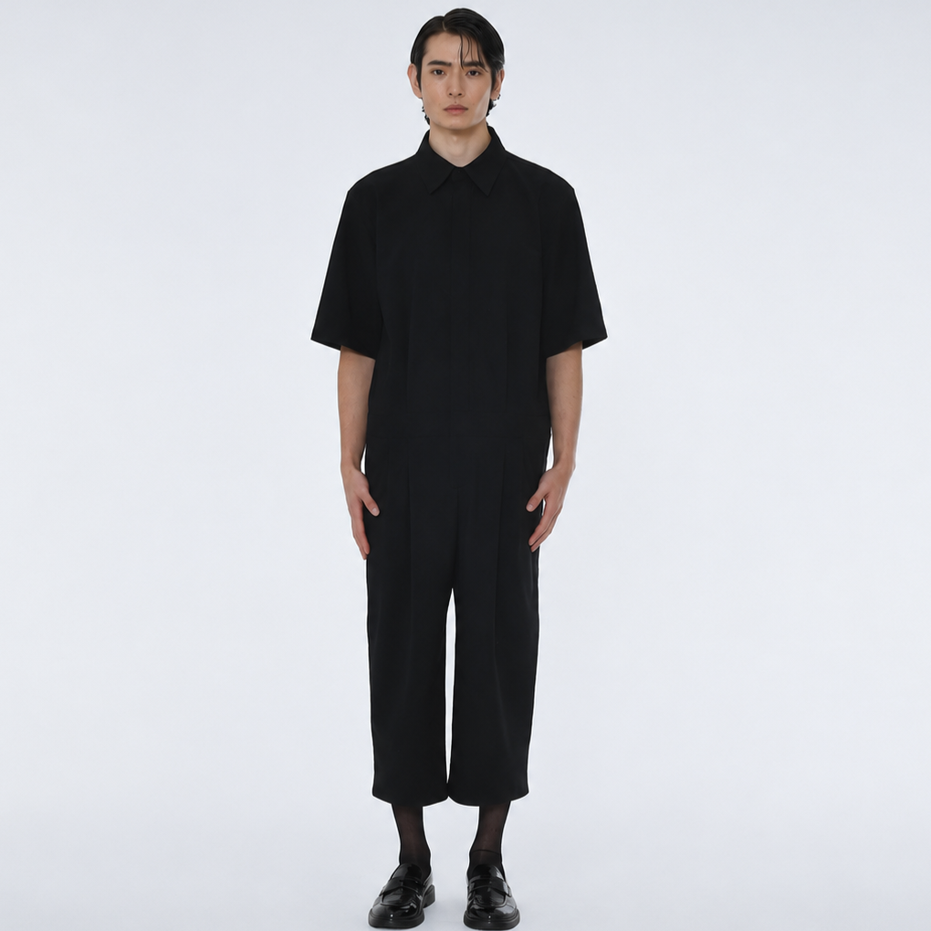 MENS TWOTUCK TAILORED COLLAR JUMPSUIT-BLACK 4
