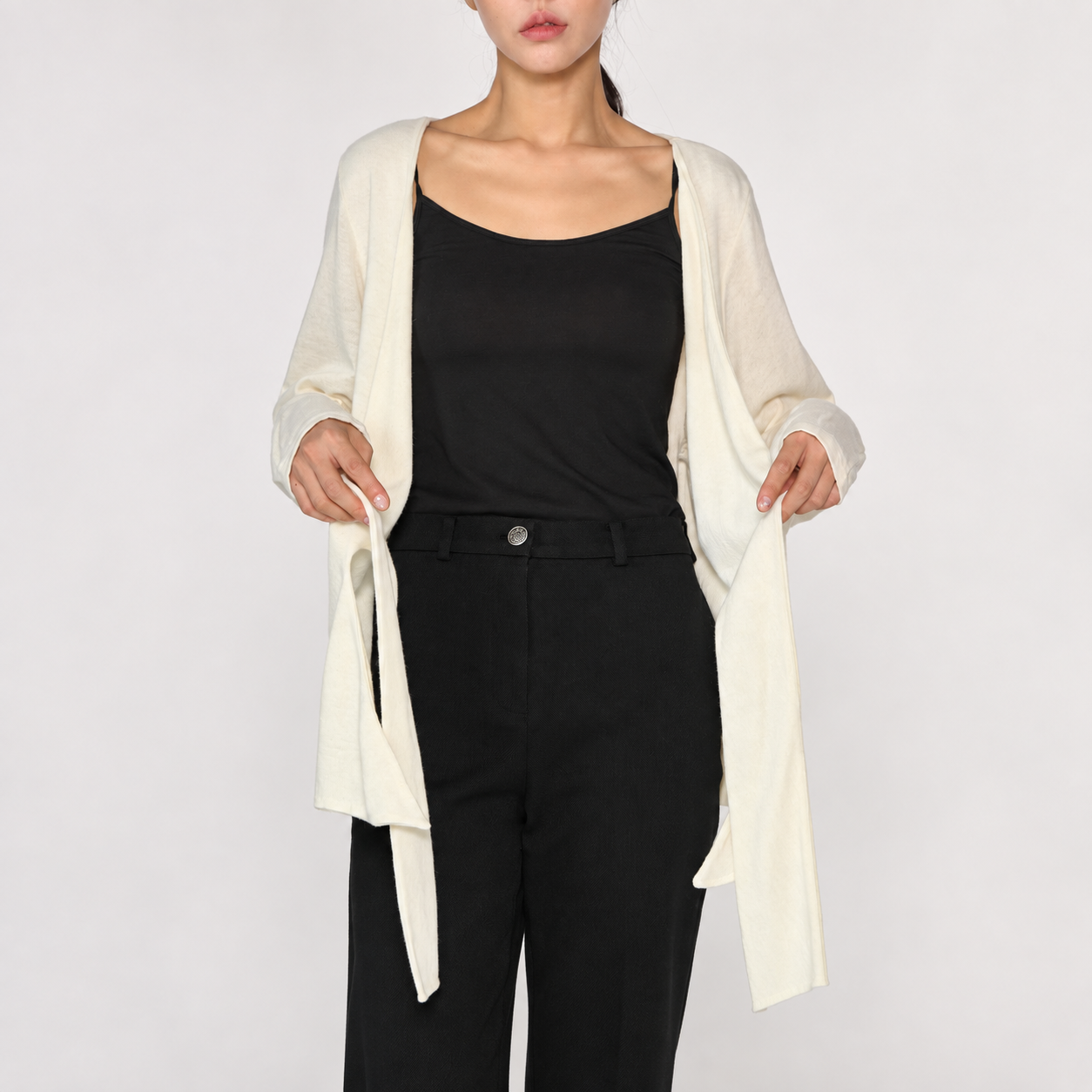 Angora Tie Double-Layered Cardigan-IVORY 4