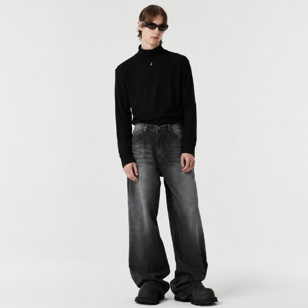 Signature Wide Denim Pants-BLACK 3