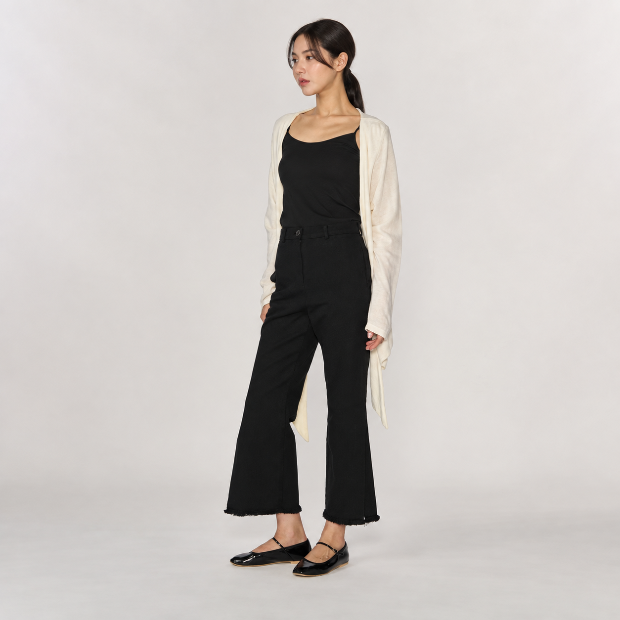 Angora Tie Double-Layered Cardigan-IVORY 2