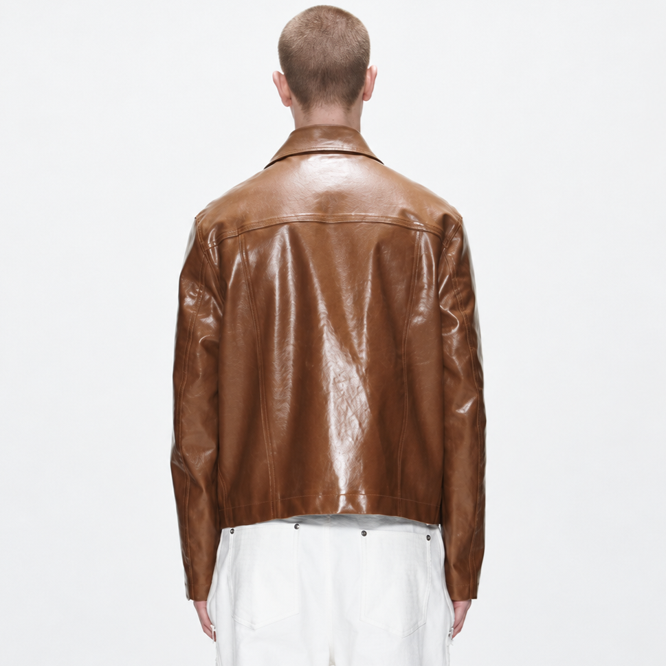 LEATHER TWO POCKET JACKET-BROWN 4