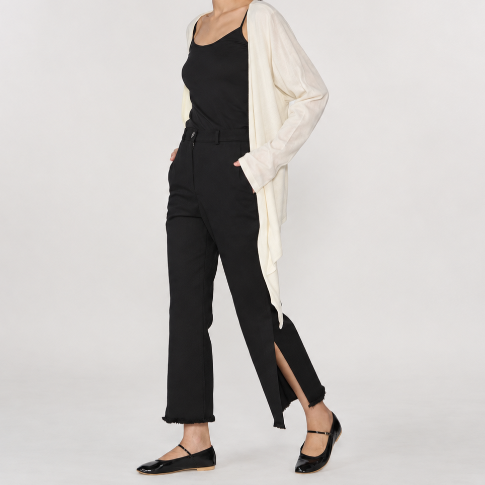 Side-Slit Cotton Slacks-BLACK 2