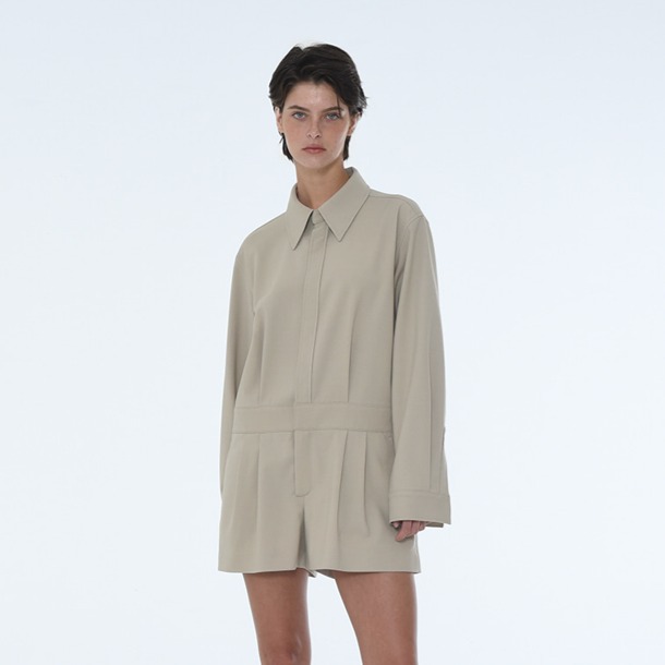 WOMENS SHIRT COLLAR JUMPSUIT-BEIGE, BLACK
