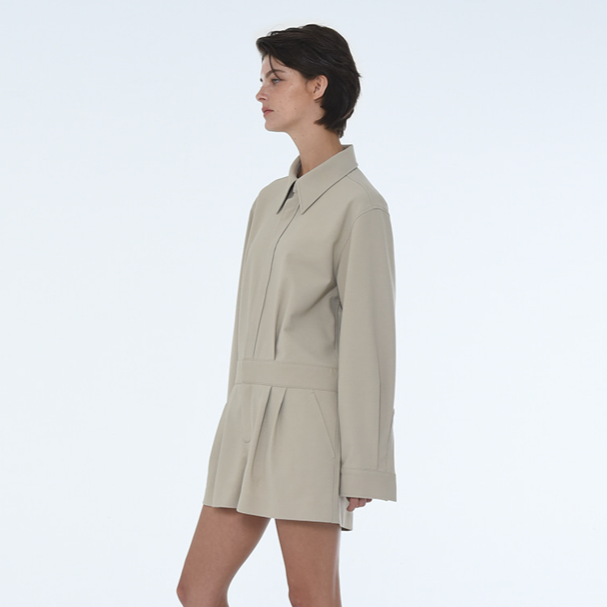 WOMENS SHIRT COLLAR JUMPSUIT-BEIGE, BLACK 4
