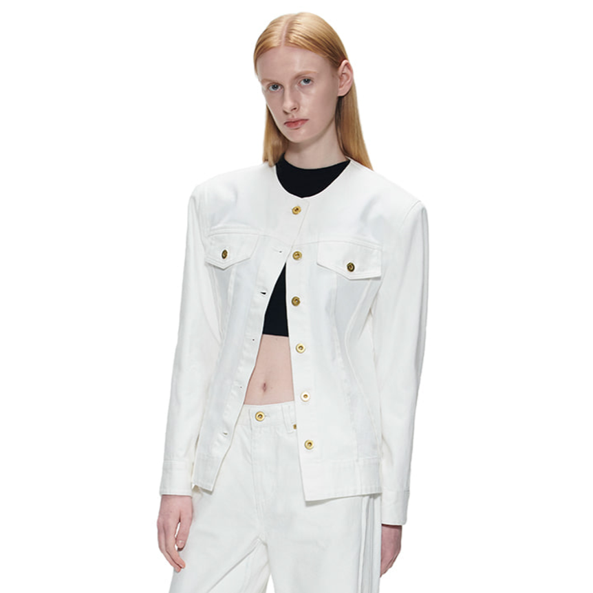 CURVED LINE DENIM JACKET-WHITE 3