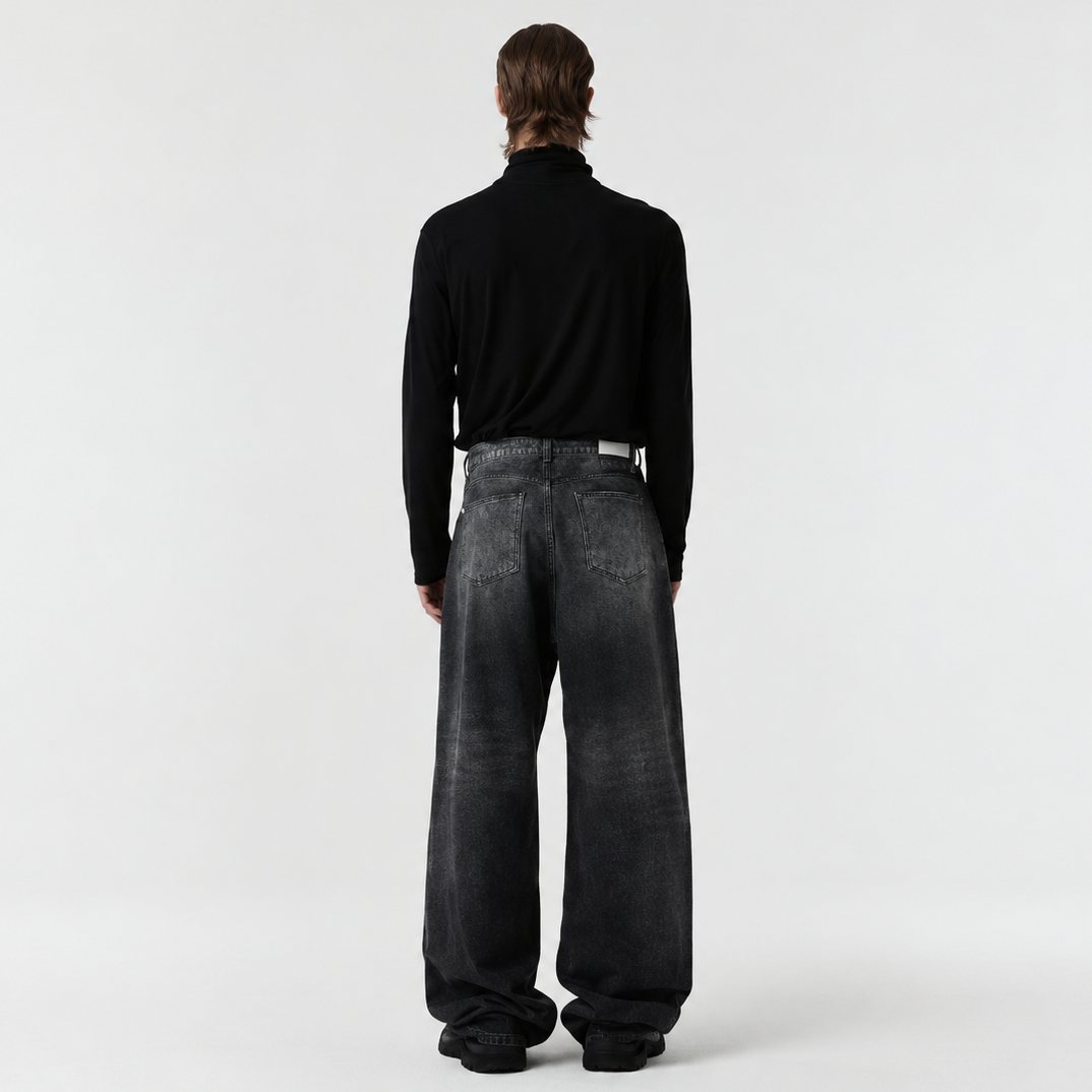 Signature Wide Denim Pants-BLACK 5